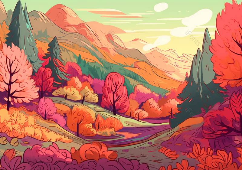 彩色系卡通手绘户外森林植物风景图,插画/手绘图,插画/手绘图库,插画/手绘图下载,插画/手绘